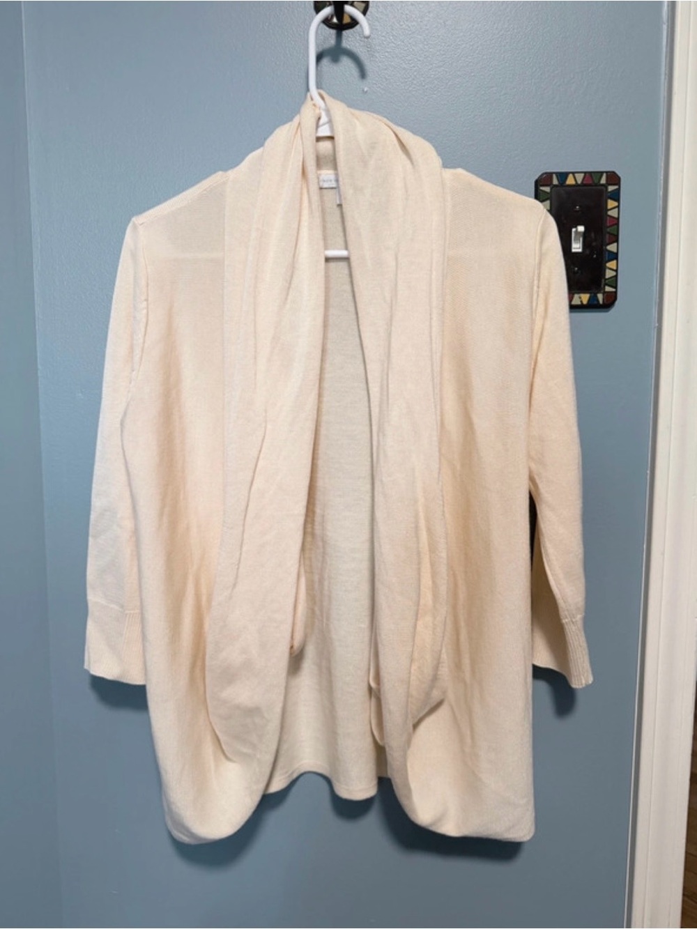 New York & Company Cream Open-Front Draped Cardigan